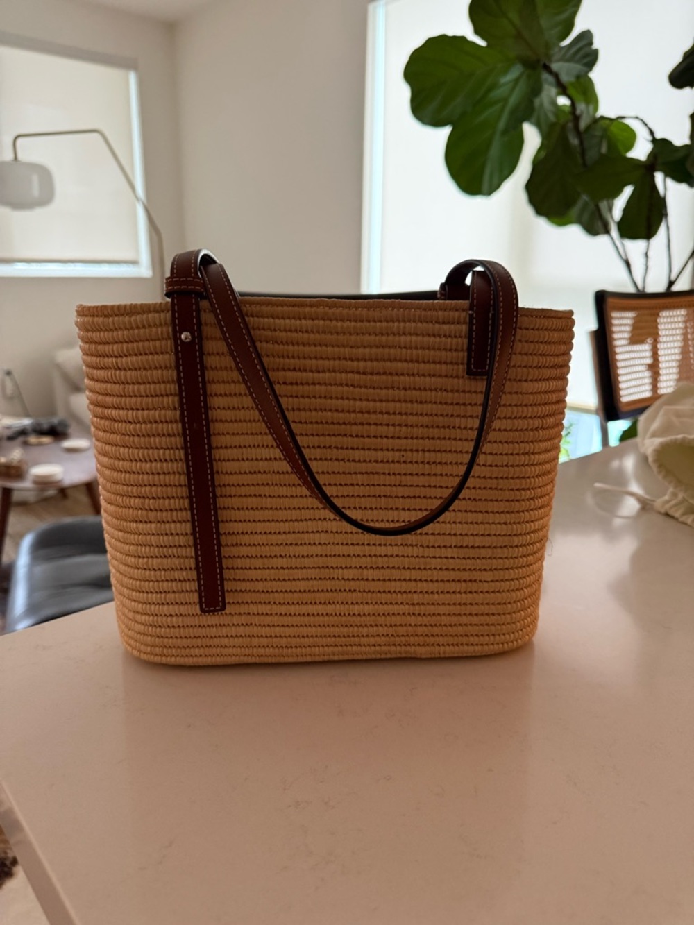 Loewe Natural Straw Tote with Brown Leather Trim - Picture 4 of 14
